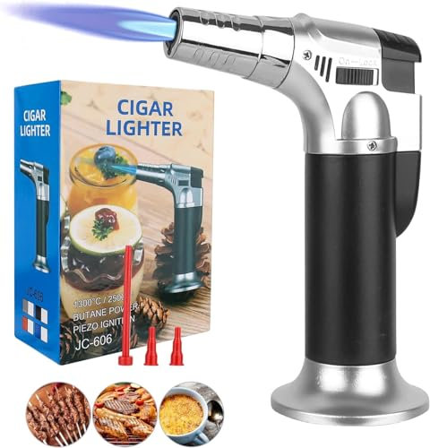 ‎CTDMJ Butane Torch, Refillable Culinary Blow Torch Double Fire Cooking Torch and Small Adjustable Flame Kitchen Torch for Creme Brulee, Baking BBQ(Butane Fuel Not Included)