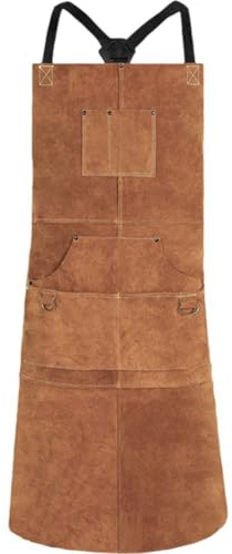 Lpitoy Delantal De Cuero para Carpintería, Delantal De Cuero con 6 Bolsillos para Herramientas Delantal De Soldadura Resistente para Hombres Y Mujeres Suministros De Taller Resistentes Calor