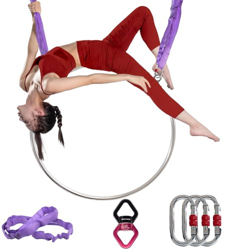 PRIOR FITNESS Attrezzo per Il Cerchio Danza Aerea, Cerchio Aereo in Acciaio Inossidabile a Doppio Punto di 80 cm/85 cm/90 cm/95 cm, Anello di Yoga Aereo Adatto per Casa e Palestra (Silver-90#25)
