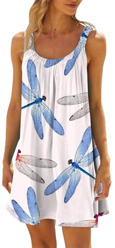 MEIbax Robe Été Femme sans Manches Sexy Col Rond Robe de Plage Décontractée Respirant Robes Débardeur Chic et Elegant Bohème Imprimé Confortable Mini Robe