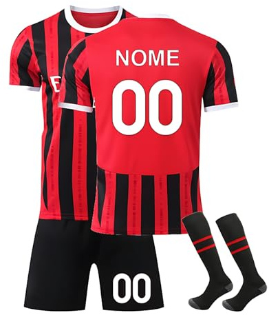 Maglietta da Calcio Personalizzata per Bambini, Set maglia Calcio Bambino Personalizzabile - Maglia con Stampa Nome/Numero 24/25 - Divisa Completa Casa o Trasferta - T-Shirt, Short e Calzini A02