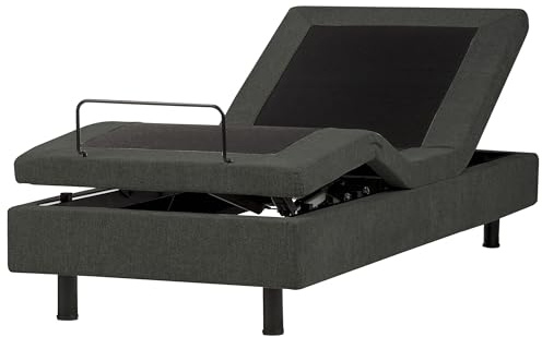 Enkelsäng Modern 90 x 200 cm Elektrisk Säng Justerbar Fjärrkontroll utan Huvudgavel Polyester Mörkgrå Castellan
