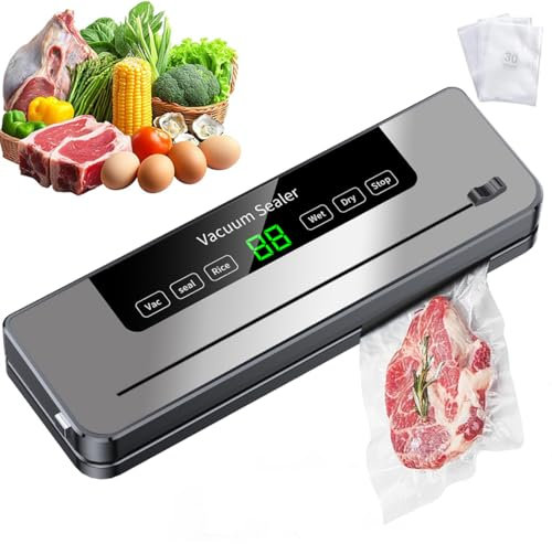 Machine à emballer sous vide portable 5 en 1, puissante machine à emballer sous vide les aliments frais, machine à emballer les aliments humides/secs, 30 sachets sous vide rapides inclus (noir)