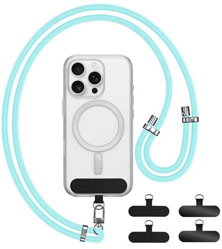 Universellt Telefonremme, Justerbar Nylonrem med 4 Lappar för Män och Kvinnor, Kompatibel med Alla Smartphones med Fodral för Utomhusaktiviteter, Resor och på Språng (Ljusturkos)