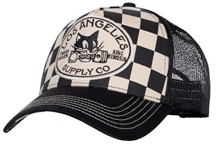 King Kerosin Gorra de camionero retro para hombre con bordado Dragster – con parte trasera de malla, visera curva y declaración de deportes de motor – Transpirable Los Angeles Supply Co
