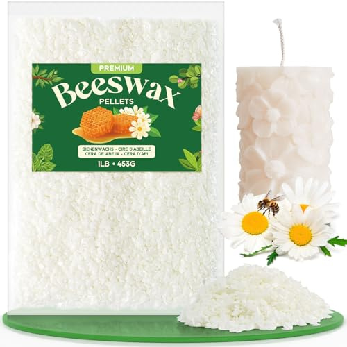 NORVENCE Beeswax Pellets 450g/2.2kg/4.5kg, Pure & Natural White Beeswax for Candle Making, Lip Balm, Soap, Lotion, Creams and Candle Making Supplies – 450g