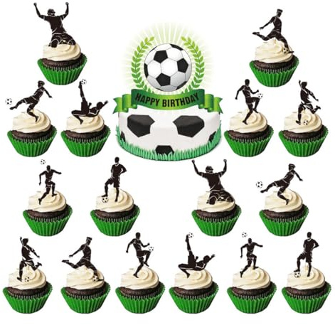 YUVKIN Set de Decoración de Cupcakes de Fútbol de 17 Piezas – Adornos para Pasteles y Decoraciones para Fiestas
