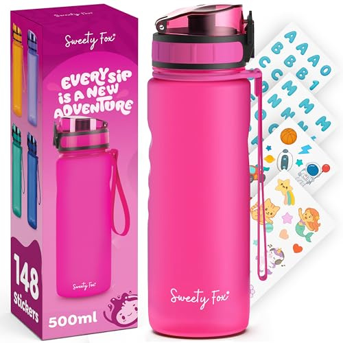 SweetyFox - Läckagesäker vattenflaska för barn, 500ml sportflaska, 100% läckagesäker - Lämplig för kolsyrade drycker, med fruktinfuser - Rosa