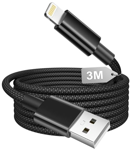 Lång iPhone-laddkabel 3M, MFi-certifierad USB-till-Lightning-kabel i nylonflätning för snabbladdning, passar till iPhone 14 13 12 11 Pro Max XS XR X 8 7 SE, iPad Pro/Air och AirPods