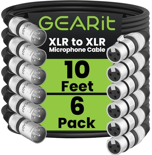 GEARit XLR Cables, Male to Female Microphone Cable 3-Pin Balanced Shielded Mixer XLR to XLR Cable for Recording Studio, Podcast, 10ft 6pack