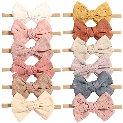 Jollybows Baby-Haarschleifen, Nylon, elastisch, für Mädchen, Kleinkinder, Neugeborene, 12 Stück