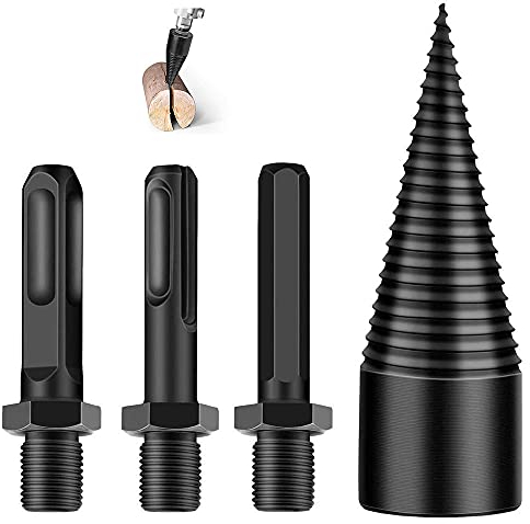 Broca divisora de madera, 4 piezas de brocas divisoras de troncos de leña, tornillo de cono extraíble resistente con 3 asas para taladro eléctrico doméstico (32 mm)