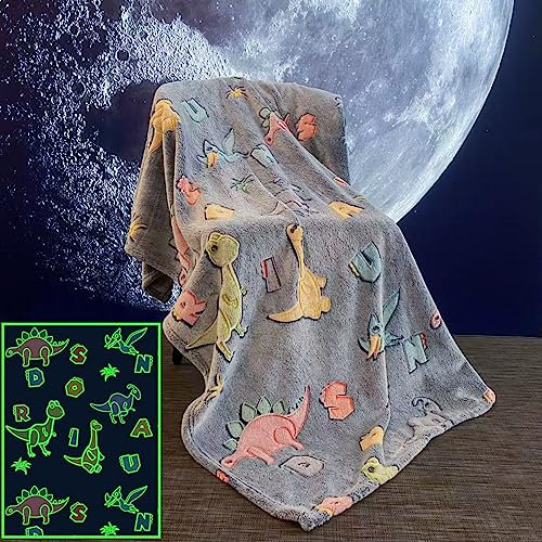 MOYORA Glow In The Dark Blanket Dinosaur Throw Blankets for Boys Girls Birthday Gifts Soft Cozy Flannel Fluffy Plush 130x150cm