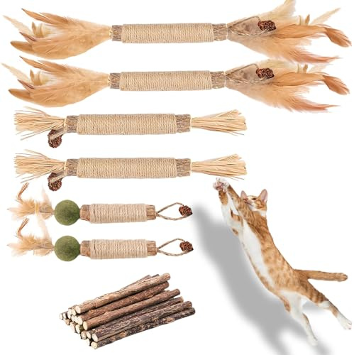 GIAPINST Bastoncini Erba Gatta per Gatti, 15 Naturale Matatabi, 6 Giocattolo Catnip per Cura Dentale, Da Masticare, Eliminare Alitosi e Tartaro