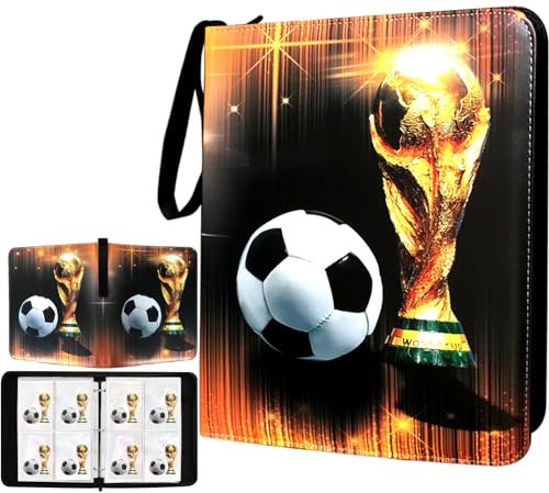 Trading Card Binder 400 Pockets, Soccer Card Binder Holder with 50 Removable Sleeves Fits 400 Sport Cards, Soccer Card Gifts Collector Album with Zipper Storage Display Case