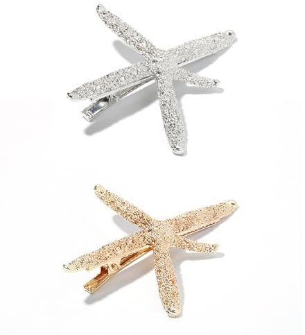 2 pièces Étoile Ensemble d'Épingles à Cheveux en de mer Pince à Cheveux Mariée Fleur Fille Accessoires pour Mariage, pour Filles Femmes Métal Épingles à Cheveux Bijoux Accessoires(argent,oro)