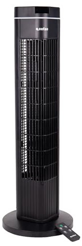 Cofan Ventilador de Torre con Control Remoto en color Negro | Incluye Mando a Distancia y Temporizador (8 horas) | 3 velocidades de ventilador y 3 modos de viento