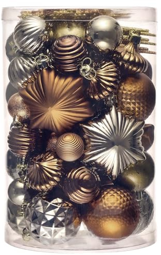 Valery Madelyn 60pcs 3-8 cm Brown and Copper Christmas Baubles Set, Varied Shatterproof Xmas Baubles for Tree & Fireplace Ornament