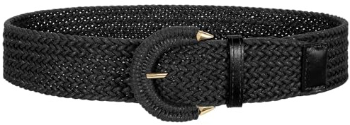 VONMELLI Cintura larga in rattan intrecciato da donna con fibbia semicircolare per abito estivo jeans pantaloni, Nero , M: Passform Taille: 67cm-84cm