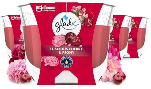 Glade Langanhaltende Duftkerze im Glas, Cherry & Peony, bis zu 30 Stunden Brenndauer, 4er Pack (4 x 204g)