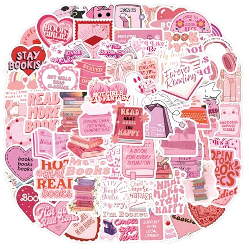 Zoruam Bookish Pink Cartoon Waterproof Reusable Stickers, 120pcs for Kindle, Scrapbook, Water Bottles, Laptops (120 Pink)