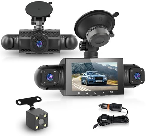 Rimoody Dashcam para Coche 4 Canales 360°, 3 Pulgadas Pantalla IPS, Visión Nocturna, Cuatro Cámaras, Detección de Gravedad, Monitoreo de Estacionamiento, Grabación en Bucle, Compensación de Exposición