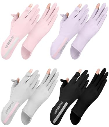 Fourluoo 4 Pairs Driving Gloves Women UV Protection Touchscreen Gloves Women's Full Finger Sun Protection for Driving Cycling (Elegant Color,Elegant Style)