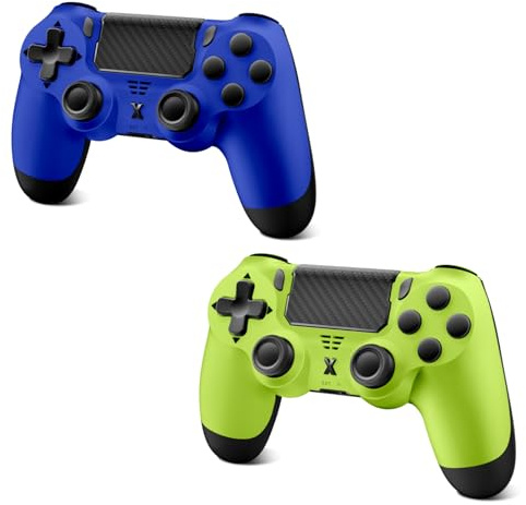 Glitfix 2 Pcs Wireless Controller for PS-4, Game Controller for PS-4/Pro/Slim/PC, Bluetooth Gamepad Joystick with Dual Vibration Touch Panel, Upgraded Six-Axis Sensor, 3.5mm Audio Jack(Blue+Yellow)