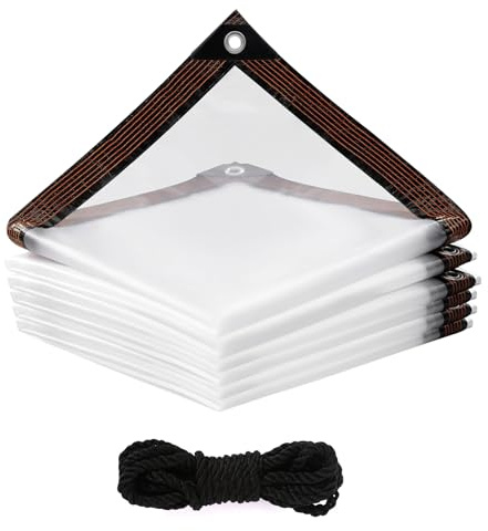Telone Trasparente con Occhielli 2 x 2m Telo Impermeabile Trasparente Telone Impermeabile Esterno con Corda da 5m Telo di Copertura in PVC per Campeggio Piante Balcone Serra Mobili da Giardino