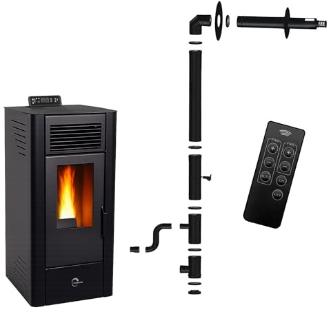 Poêle à granulés étanche Anita 11,6 kW Noir Sannover + Kit d’installation