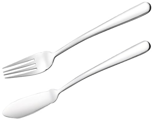 Beavorty Juego de Cubiertos para Servir Carne 2 Piezas Acero Inoxidable Cuchillo para Pescado y Tenedor, Vajilla Occidental para Hogar y Restaurante, Utensilios Resistentes para Comida