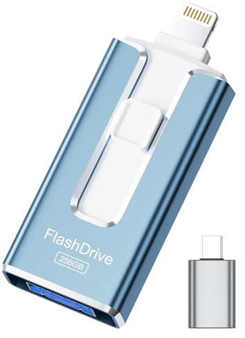 MFi Certified Flash Drive for iPhone iPad 256GB, Photo Stick for External Memory Storage, Easily Back Up and Save Photos Videos, USB Memory Stick Thumb Drive for iPhone/iPad/Android/PC (Sky Blue)