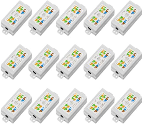 FGB RJ45 UTP Cat6 Ethernet Junction Box, Punch Down Type, 15 Pack | Inline Punchdown Krone Coupler Joiner for Cat6/Cat5E/Cat5 Ethernet Network Cables, 23-26 AWG, TIA/EIA 568A/B