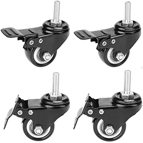 Youngine Locking 1,5 Zoll Drehgelenkrolle mit Gewindebolzen Drehrad und Bremse für Wagen, Wagen, Möbel, Transportwagen, Werkbank (Gewindezapfen: M8 * 25mm)