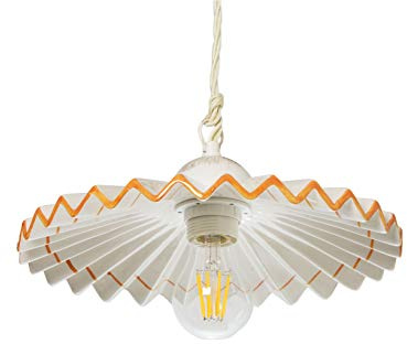 VANNI LAMPADARI - Lampadario a Sospensione Plissè- Lampadario Soggiorno in Ceramica- Lampadario Camera da Letto Decorato a Mano- Lampadario Rustico Taverna, Cucina- 30 cm, Ocra