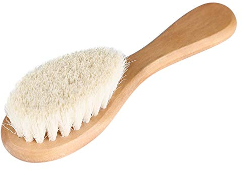 YUYTE Babybürste, Weiches Natürliches Ziegenhaar Baby Kleinkindkopfmassage Pflegenkamm mit Holzgriff