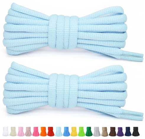 Stepace 1/4 Oval Athletic Shoelaces [2 Pairs] 39-63 in 12 Colors Half Round Shoe Laces for Sneakers Light Blue 120