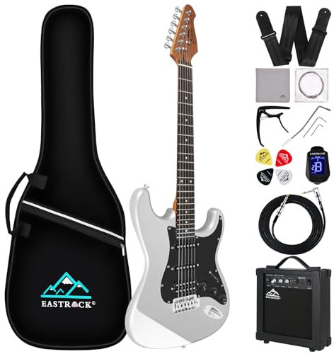 Eastrock 39 inch Full-Size Electric Guitar Kit for Junior Beginners, Starter Electric Guitar with 10w Amplifier Bag Capo Shoulder Strap String (Metallic Gray, 39 Right Handed)