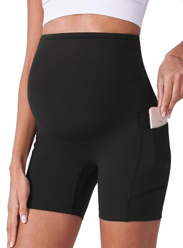 POSHDIVAH Maternity Shorts for Women Over Belly Biker Workout Yoga Active Summer Pregnancy Running Short Leggings 5, Black 5, Medium