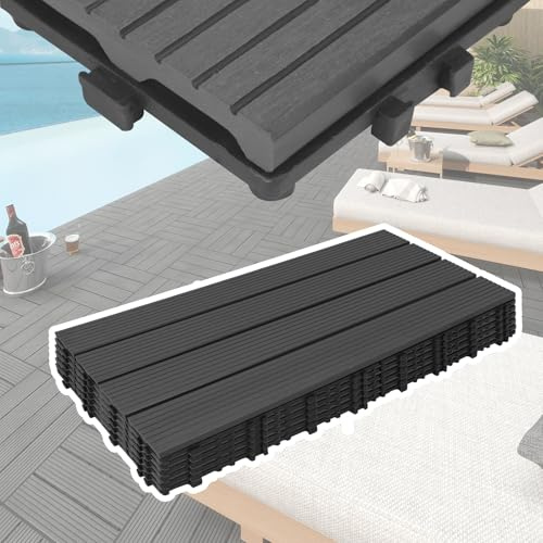 UISEBRT 30 piastrelle per balcone, terrazze, effetto legno, sistema a clic, in plastica, per giardino, balcone, terrazza (30 x 60 cm, antracite)