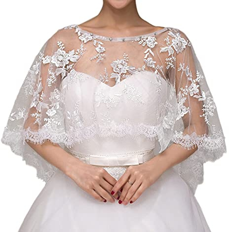 Ayliss Scialli da sposa in pizzo da donna, coprispalle ricamati, bolero, coprispalle da sera, per feste, Colore: bianco., taglia unica