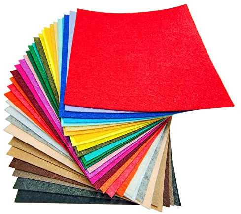 Filz zum Basteln, 1mm Dickes Steife Filzblätter, 32 Stück Filzstoff, 12,7×12,7cm Bastelfilz zum Nähen Handwerk und Festivals Party Dekorationen