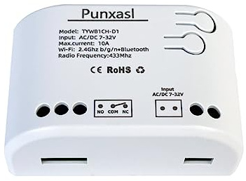 Punxasl 1 Kanal Wireless smart Schalter, Motorsteuerung, Trockenkontakt-Relaisschalter, RF433 MHz, Tuya USB 5 V DC/AC 7–32 V Wifi Relais Schalter Kompatibel mit Google Home und Alexa