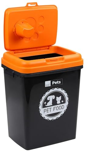 40L Airtight Cat/Pet Food Storage Container with Measuring Cup | Plastic Container | Perfect Capacity & Portable | Versatile And Excellent Quality | Ideal For Dog, Cat, Bird Food | Black / Orange