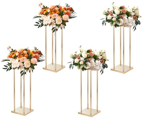 VEVOR Portafiori Cubico Colonna 4 Pezzi Matrimonio Vaso Fiori in Metallo Dorato Centrotavola per Matrimonio Altezza circa 60 cm, Espositore per Fiori per Eventi Nozze Decorazione di Feste Matrimonio