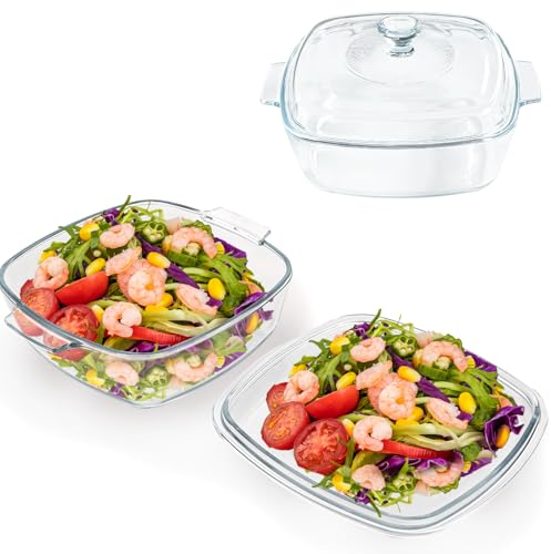 AKOLAFE Bandeja Horno Cristal 1,5 L Cacerola con Tapa de Cristal Fuente de Cristal para Horno Cacerolas de Cocina Fabricado en Vidrio Oven Oval para Horno, Microondas, Congelador y Lavavajillas