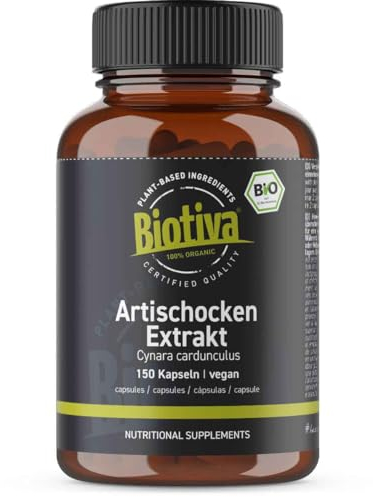 Artischocken Extrakt Bio 300 (2x150) Kapseln - aus frischen Artischockenblättern hochdosiert mit 10-20:1 Ratio - mindestens 25% Cynari - Abgefüllt in Deutschland - Biotiva