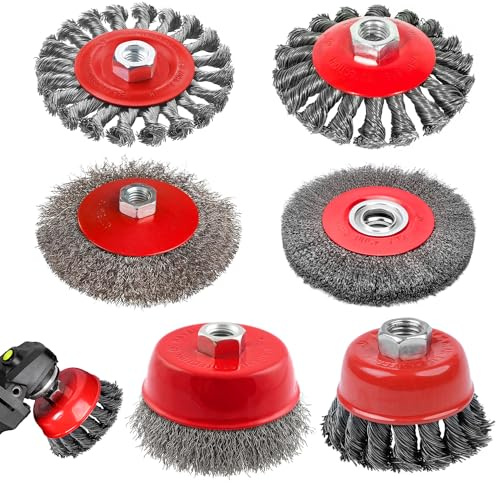 6 Pezzi Spazzola Metallica Smerigliatrice Angolare, Rosso Wire Brush, Set Di Spazzole a Tazza Con Ruota Metallica, M14 Spazzola Acciaio a Tazza per Trapano per Ruggine Metallo Legno