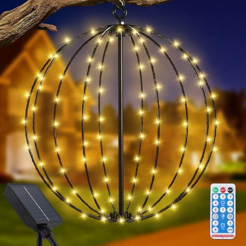 Luz Solar Exterior Jardin Decorativa, JIMACRO 30cm Grandes Farolillos Solares Exterior Jardin Metal 120 LEDs 8 Modos Luces de Hadas Impermeables Guirnaldas Luces Decorativa Navideña