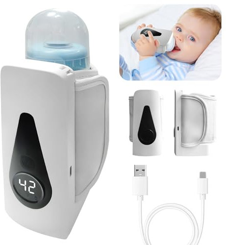 Flaschenwärmer Baby, Tragbarer Flaschenwärmer Unterwegs mit LCD-Display, 6 Einstellbare Temperatur, USB-Babyflaschenwärmer für Hause Unterwegs Reisen